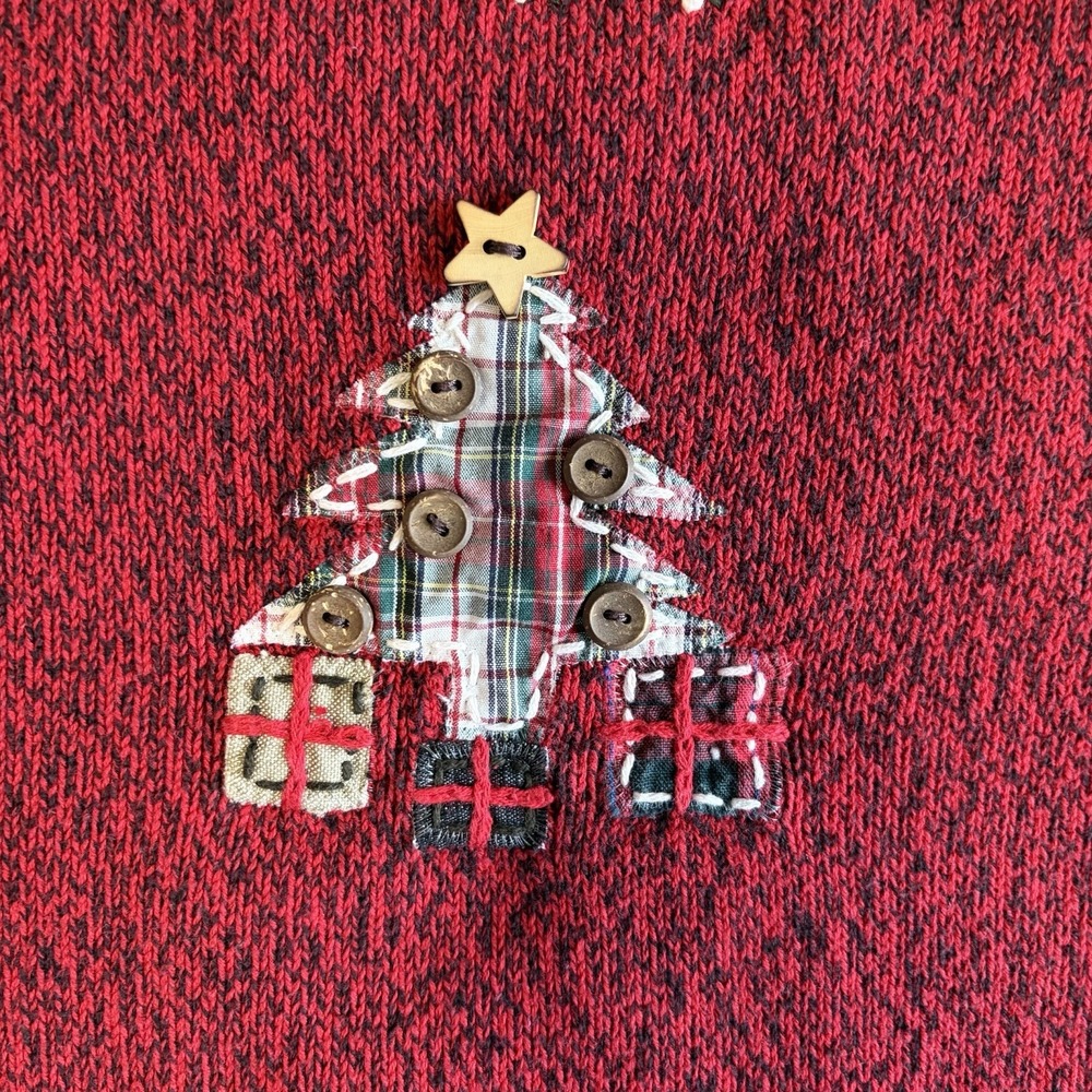 VTG Women's S/M ? Christmas Sweater Button Embroidered Tree Buttons Y2K Cottage - Picture 7 of 10